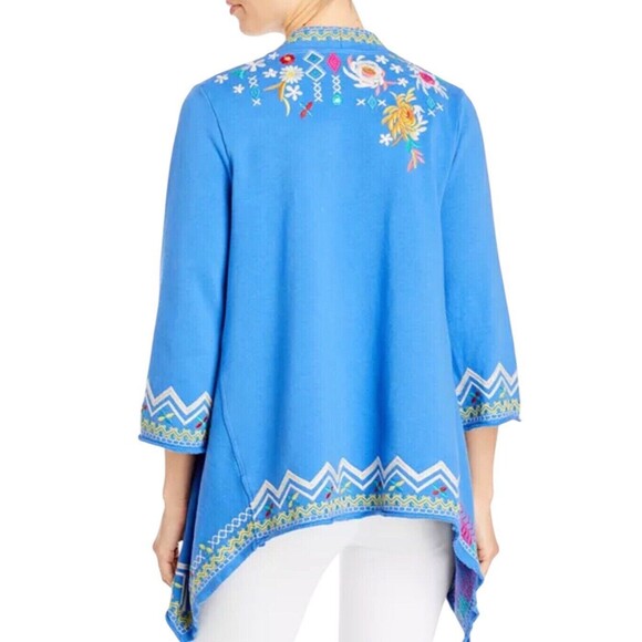 Johnny Was Blue Prisca Embroidered Draped Open Front Cardigan Size XXL - Picture 5 of 12